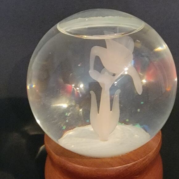 Etched Glass Hummingbird Globe 5.5" Clear Nature Scene on Wood Base - Picture 3 of 10